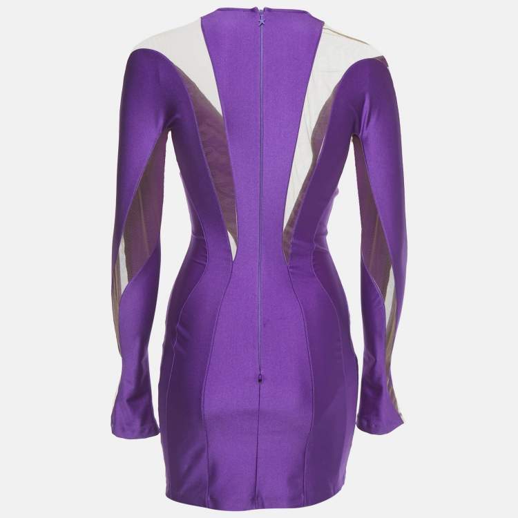 Pre Owned Mugler Purple Jersey and Tulle Mini Bodycon Dress S