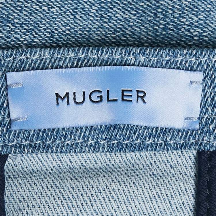 Pre Owned Mugler Blue Tulle Trim Denim Corset Top L