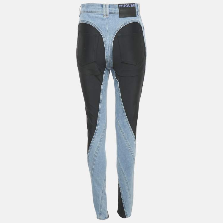 Pre Owned MUGLER X H&M Blue & Black Panel Denim Spiral Skinny Jeans M Waist 27"