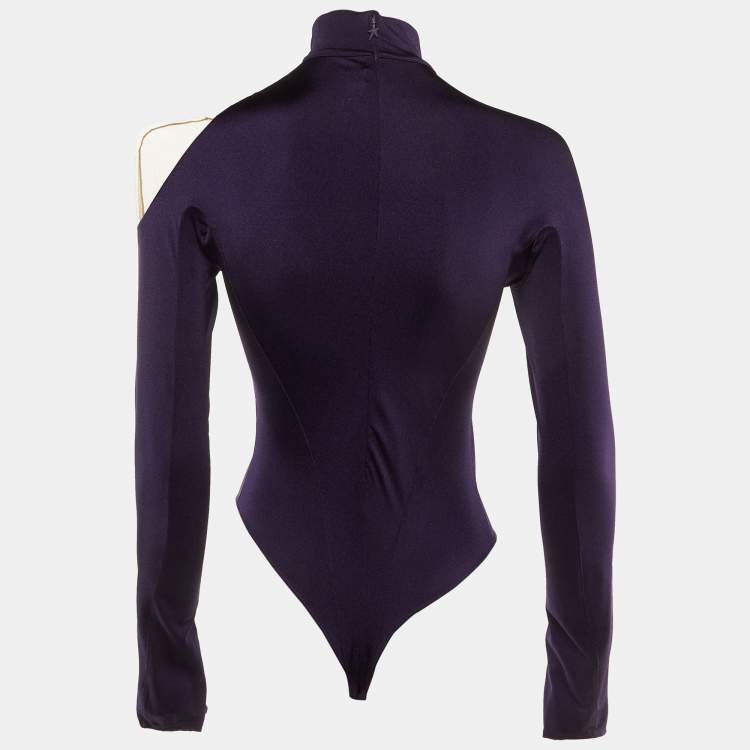 Pre Owned Mugler Purple Stretch Crepe High Neck Bodysuit M