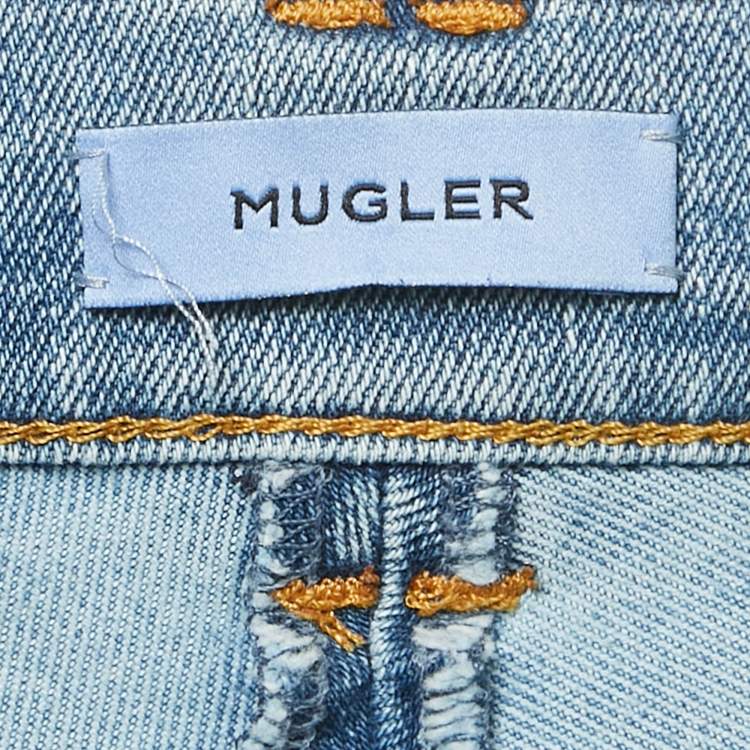 Pre Owned MUGLER Blue Paneled Denim High-Rise Jeans M/Waist 30"
