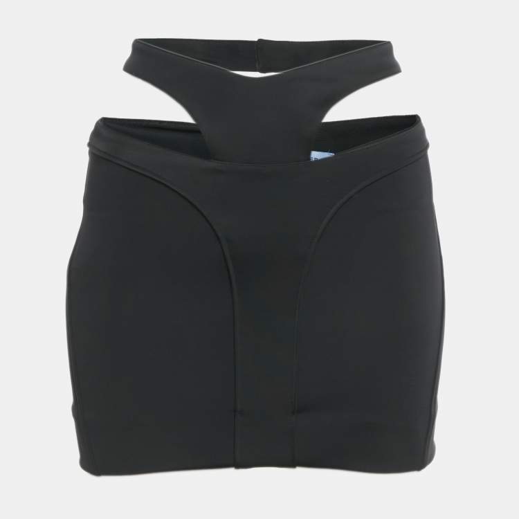Pre Owned MUGLER Black Jersey Cut-Out Waist Mini Skirt S