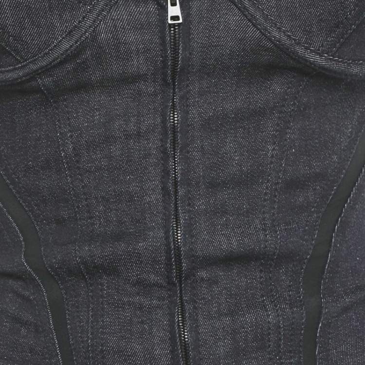 Pre Owned MUGLER Dark Blue Denim Mesh Detail Corset Top S