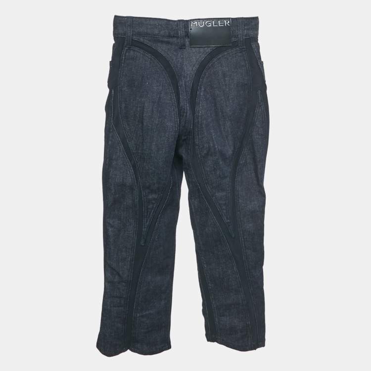 Pre Owned MUGLER Navy Blue Mesh Trim Denim Capri S