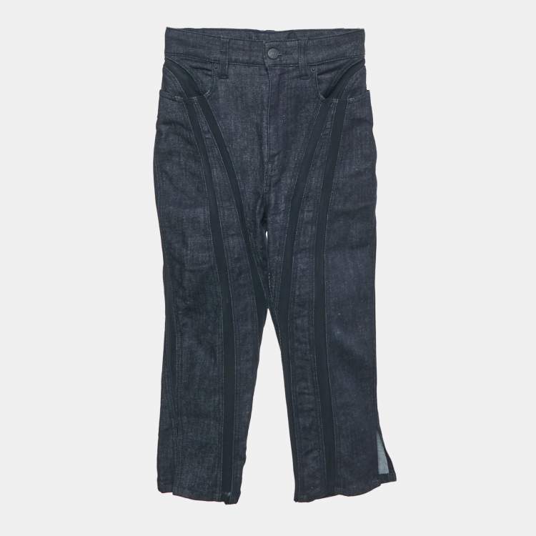 Pre Owned MUGLER Navy Blue Mesh Trim Denim Capri S