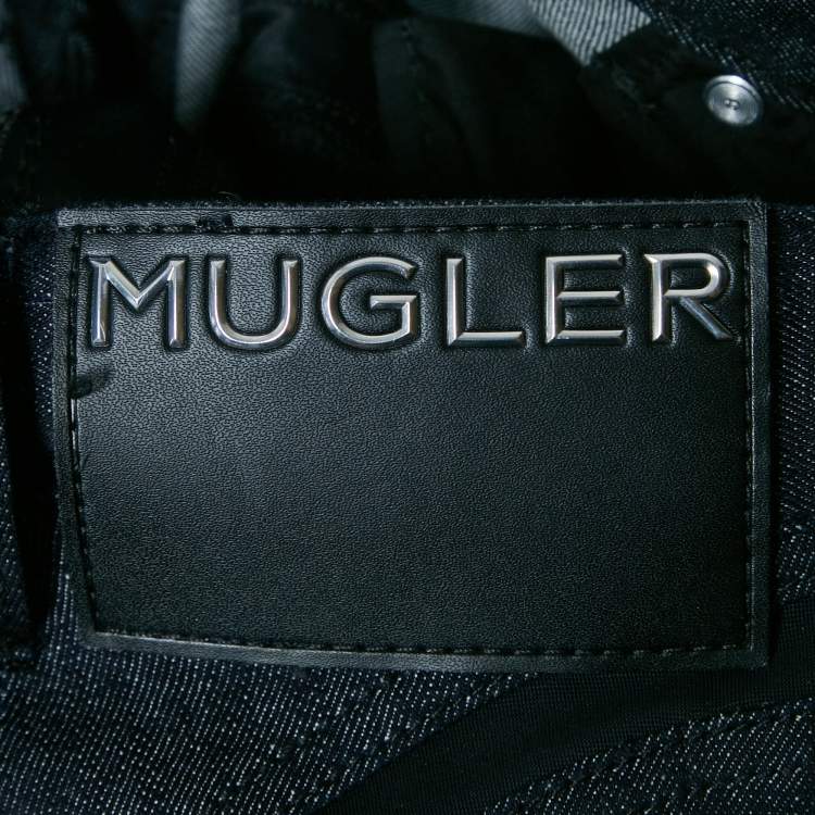 Pre Owned MUGLER Navy Blue Mesh Trim Denim Capri S