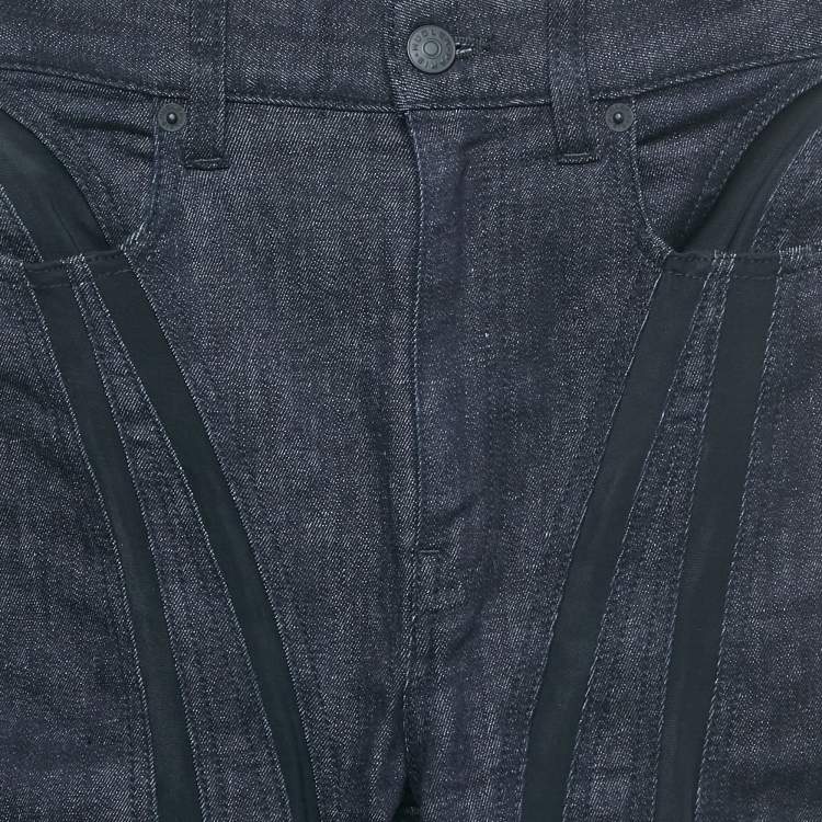 Pre Owned MUGLER Navy Blue Mesh Trim Denim Capri S