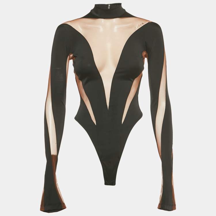 Pre Owned Mugler x H&M Black/Brown Jersey and Mesh Sheer Trim Set S/M