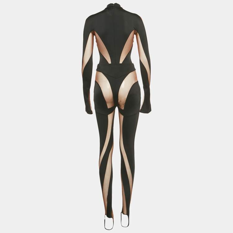 Pre Owned Mugler x H&M Black/Brown Jersey and Mesh Sheer Trim Set S/M
