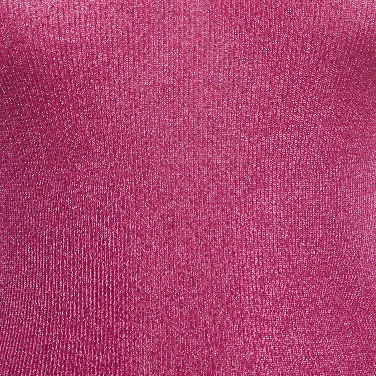 Pre Owned Mugler Pink Lurex Rib Knit Mock Neck Pullover S