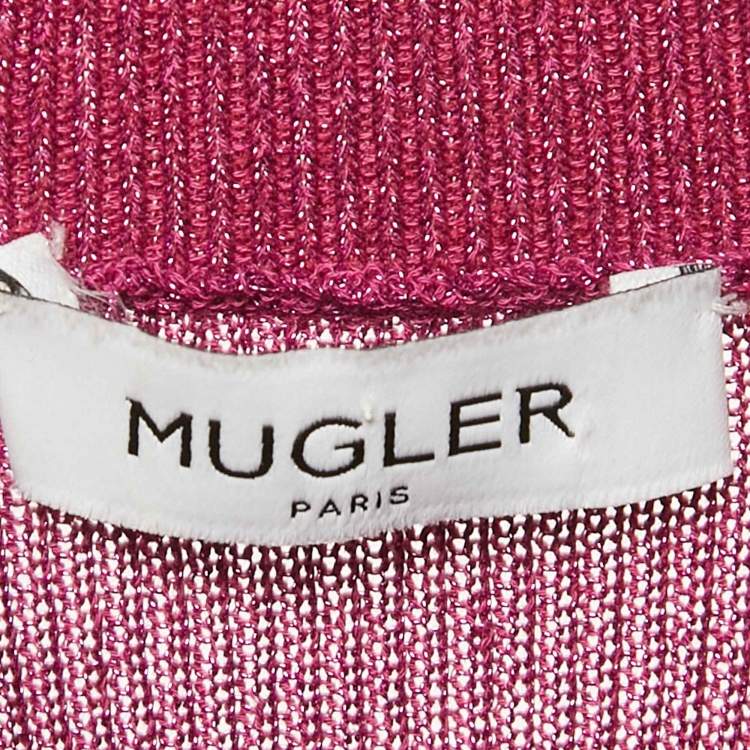 Pre Owned Mugler Pink Lurex Rib Knit Mock Neck Pullover S