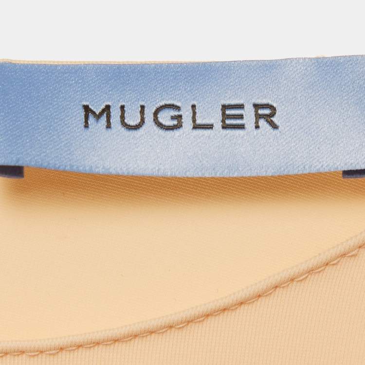 Pre Owned Mugler Beige Jersey Long-Sleeve Thumb-Holes Bodysuit S