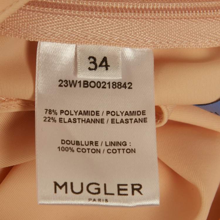 Pre Owned Mugler Beige Jersey Long-Sleeve Thumb-Holes Bodysuit S