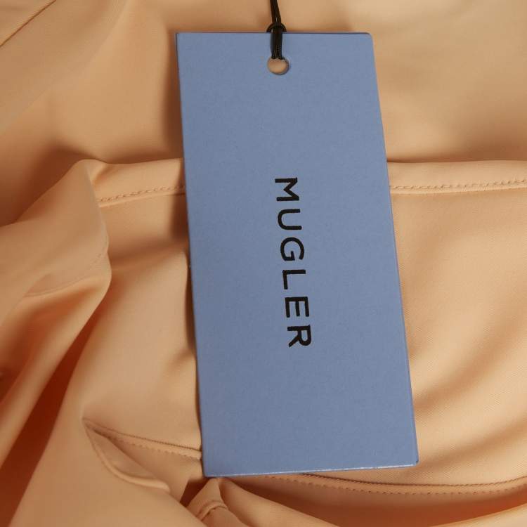 Pre Owned Mugler Beige Jersey Long-Sleeve Thumb-Holes Bodysuit S