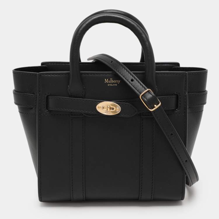 Pre Owned Mulberry Black Leather Micro Zip Bayswater Satchel