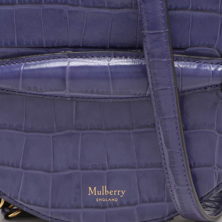 Pre Owned Mulberry Purple Croc Embossed Leather Trunk Bag
