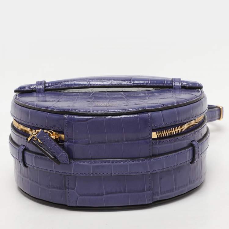 Pre Owned Mulberry Purple Croc Embossed Leather Trunk Bag