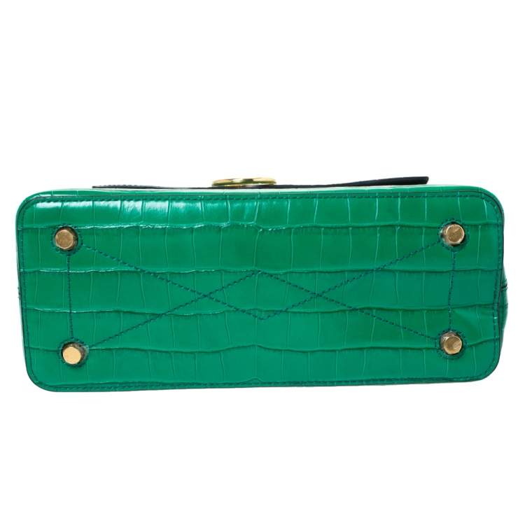 Pre Owned Mulberry Green Croc Embossed Leather Mini Seaton Top Handle Bag