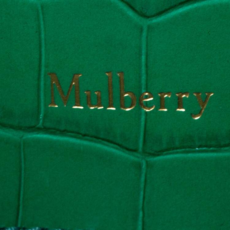 Pre Owned Mulberry Green Croc Embossed Leather Mini Seaton Top Handle Bag