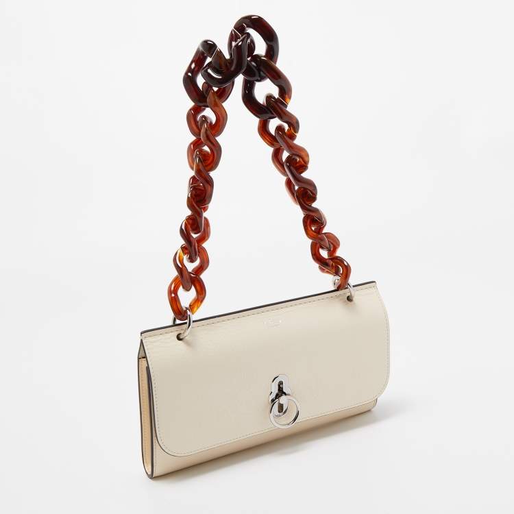 Pre Owned Mulberry Off White Leather Tortoise Amberley Shoulder Bag