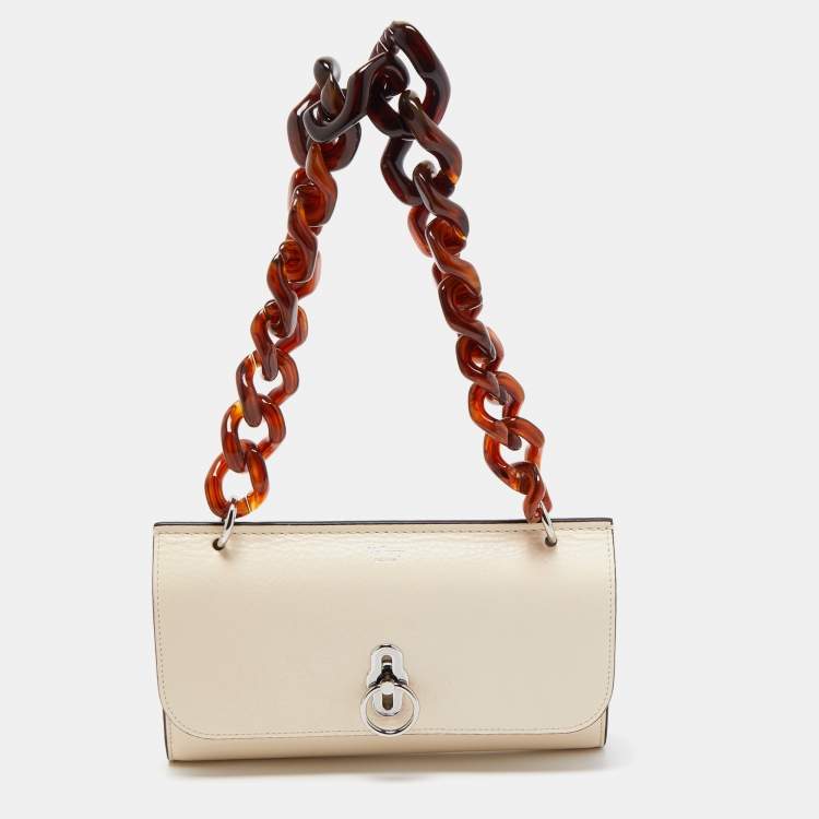 Pre Owned Mulberry Off White Leather Tortoise Amberley Shoulder Bag