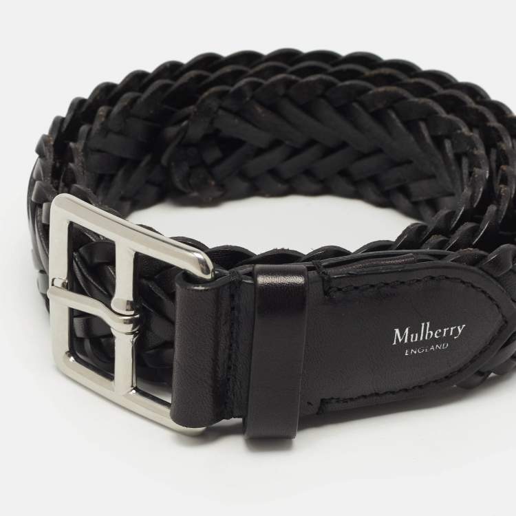 Pre Owned Mulberry Black Woven Leather Buckle Belt M