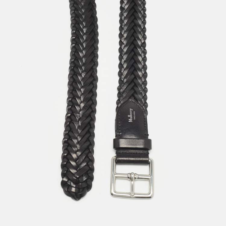 Pre Owned Mulberry Black Woven Leather Buckle Belt M