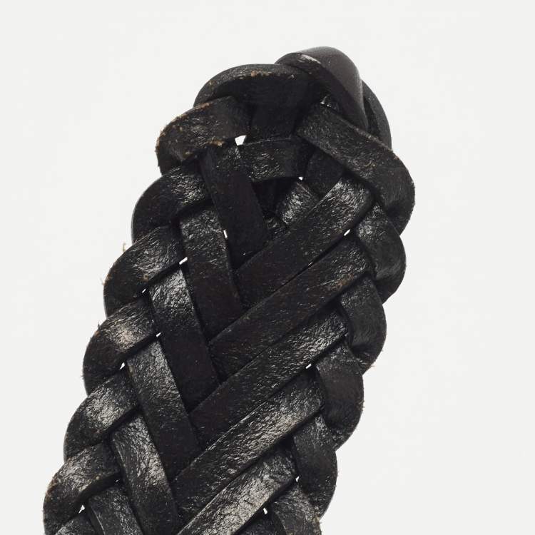 Pre Owned Mulberry Black Woven Leather Buckle Belt M