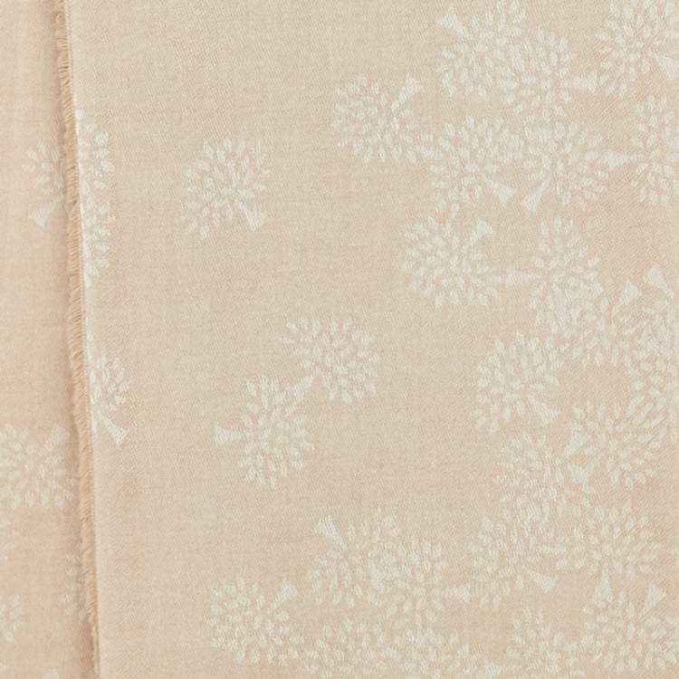 Pre Owned Mulberry Beige Logo Jacquard Wool Blend Scarf 
