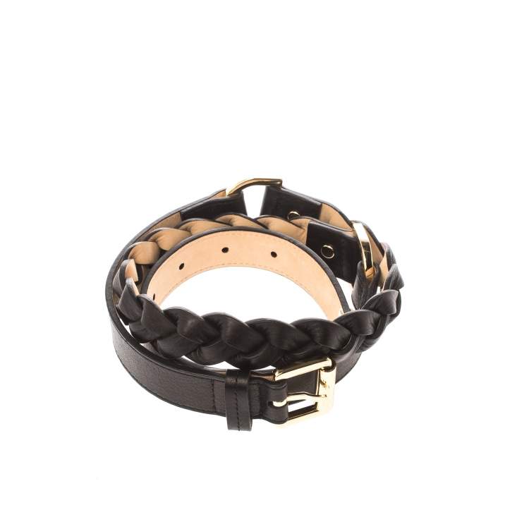 Pre Owned Mulberry Black Leather Braided Belt 85 CM