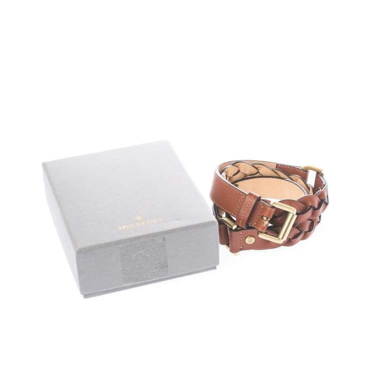Pre Owned Mulberry Brown Leather Braided Belt 85 CM