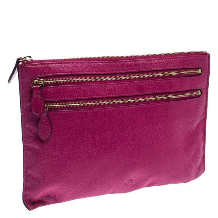 Pre Owned Mulberry Hot Pink Leather Multizip Pouch