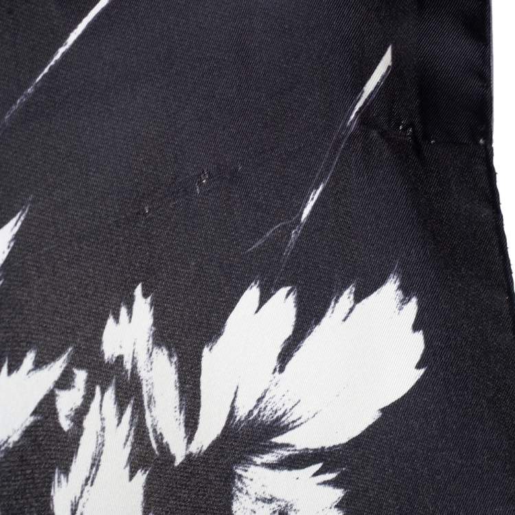 Pre Owned Mulberry Black Floral Logo Print Silk Scarf