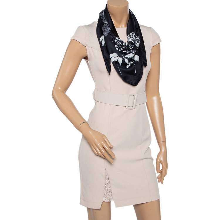 Pre Owned Mulberry Black Floral Logo Print Silk Scarf