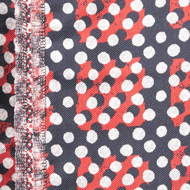 Pre Owned Mulberry Red & Navy Blue Dotty Printed Silk Square Scarf