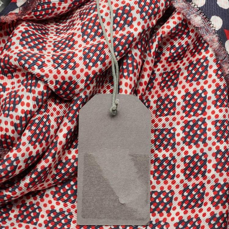 Pre Owned Mulberry Red & Navy Blue Dotty Printed Silk Square Scarf