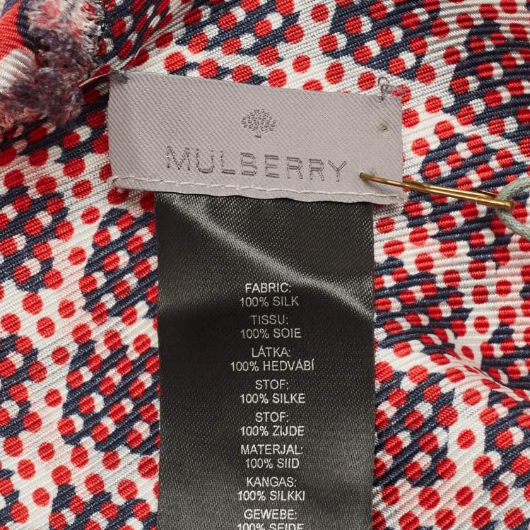 Pre Owned Mulberry Red & Navy Blue Dotty Printed Silk Square Scarf
