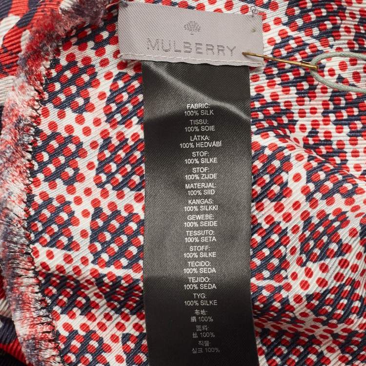 Pre Owned Mulberry Red & Navy Blue Dotty Printed Silk Square Scarf