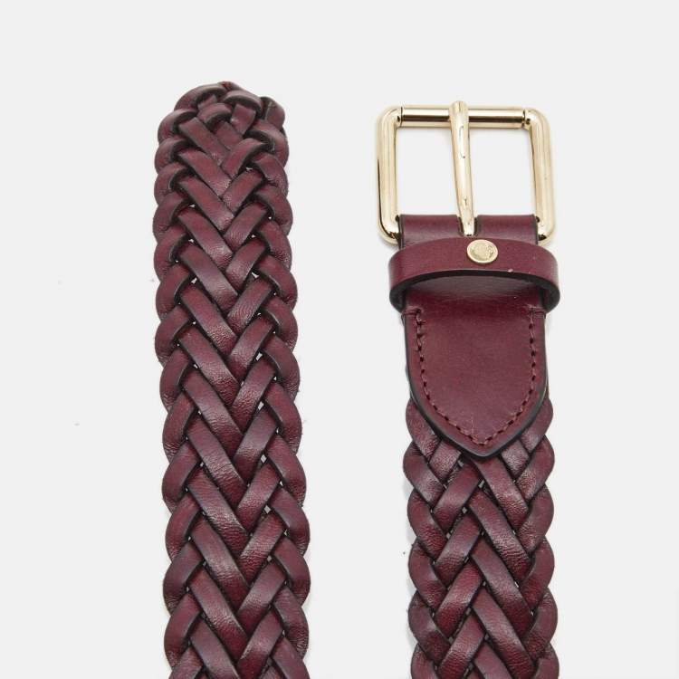 Pre Owned Mulberry Burgundy Woven Leather Buckle Belt S