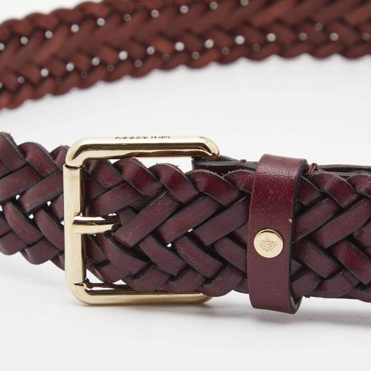Pre Owned Mulberry Burgundy Woven Leather Buckle Belt S