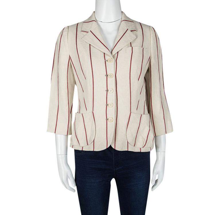 Pre Owned Mulberry Cream and Red Striped Linen Blazer M