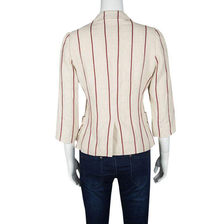 Pre Owned Mulberry Cream and Red Striped Linen Blazer M