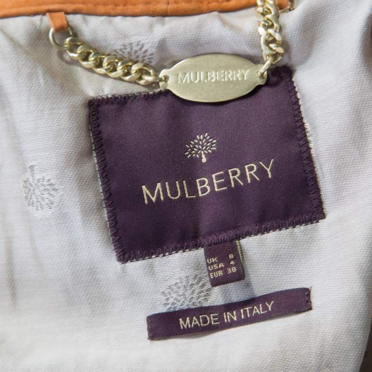 Pre Owned Mulberry Tan Brown Suede Floppy Bow Detail Biker Jacket S