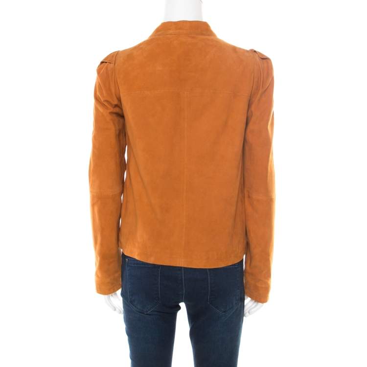 Pre Owned Mulberry Tan Brown Suede Floppy Bow Detail Biker Jacket S