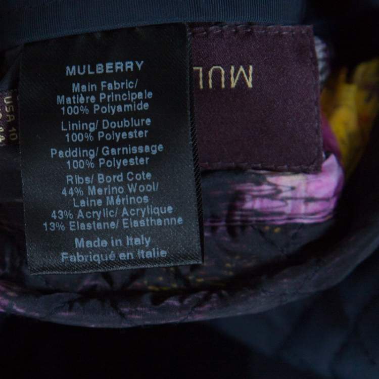 Pre Owned Mulberry Navy Blue Quilted Zip Front Hooded Jacket L