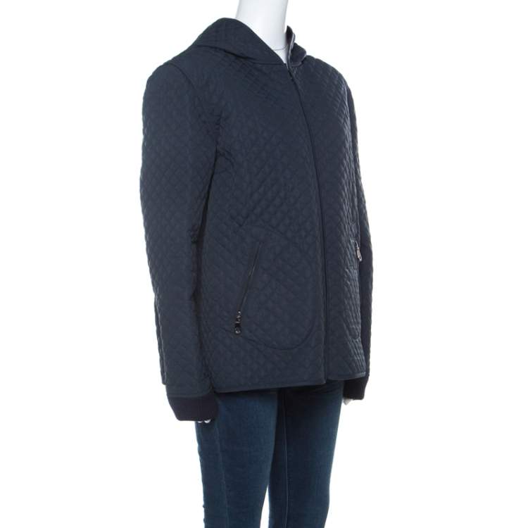 Pre Owned Mulberry Navy Blue Quilted Zip Front Hooded Jacket L