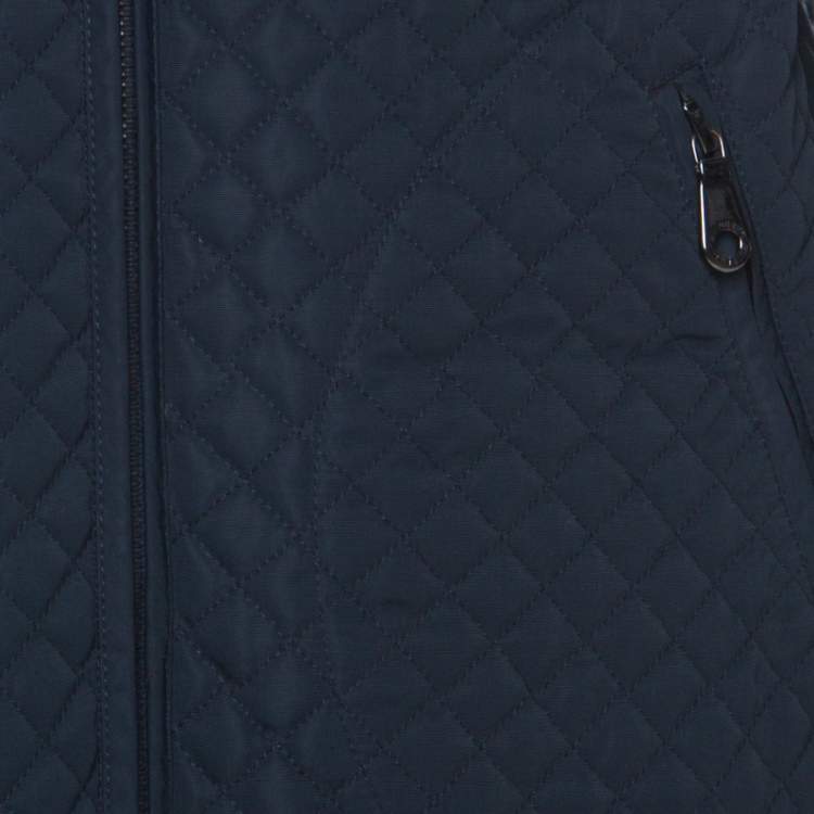 Pre Owned Mulberry Navy Blue Quilted Zip Front Hooded Jacket L