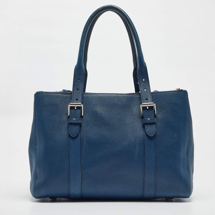 Pre Owned Mulberry Blue Leather Bayswater Double Zip Tote