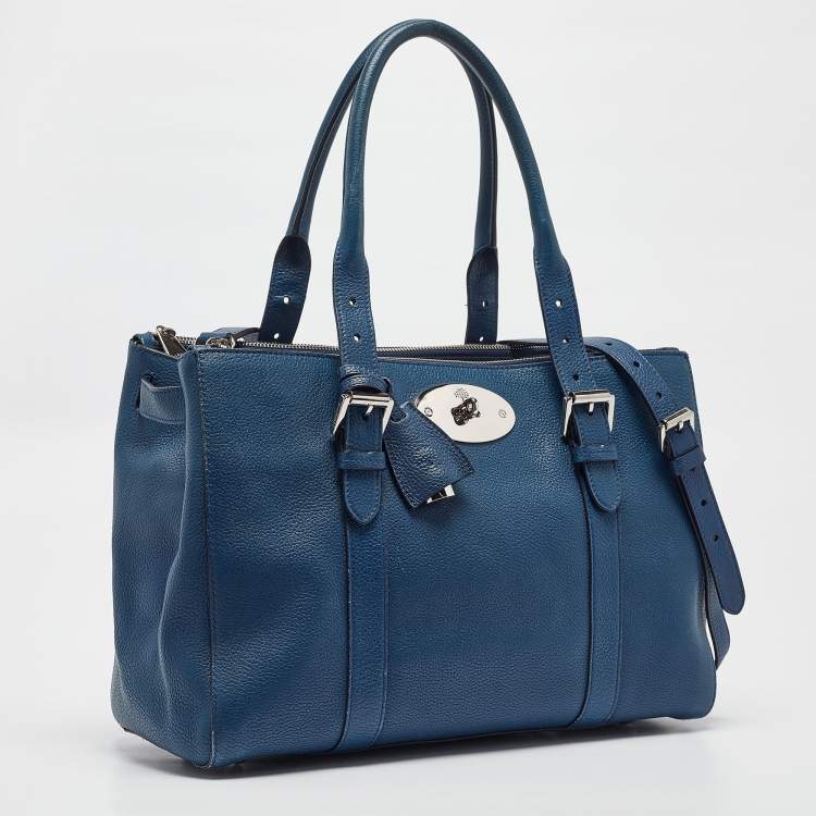 Pre Owned Mulberry Blue Leather Bayswater Double Zip Tote