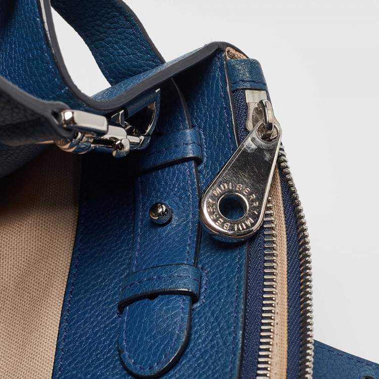 Pre Owned Mulberry Blue Leather Bayswater Double Zip Tote